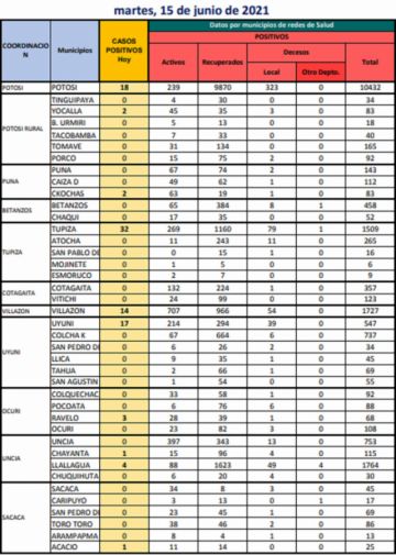 Reporte departamental del Sedes Potosí