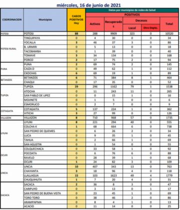 Reporte departamental del Sedes Potosí