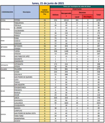 Reporte departamental del Sedes Potosí
