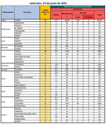 Reporte departamental del Sedes Potosí