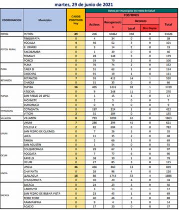 Reporte departamental del Sedes Potosí