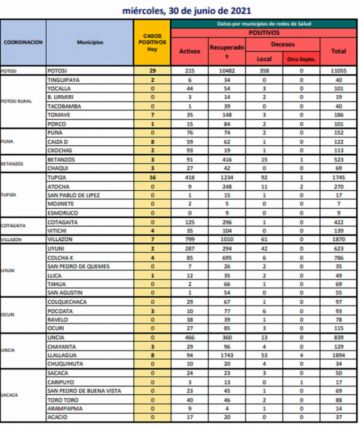 Reporte departamental del Sedes Potosí