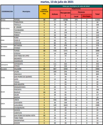 Reporte departamental del Sedes Potosí