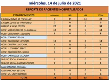 Reporte departamental del Sedes Potosí