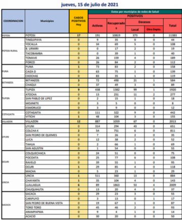 Reporte departamental del Sedes Potosí