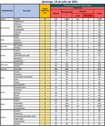 Reporte departamental del Sedes Potosí
