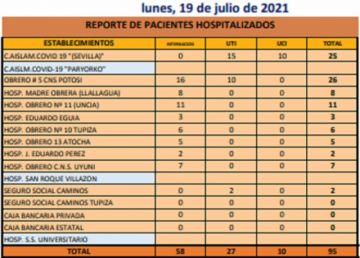 Reporte departamental del Sedes Potosí