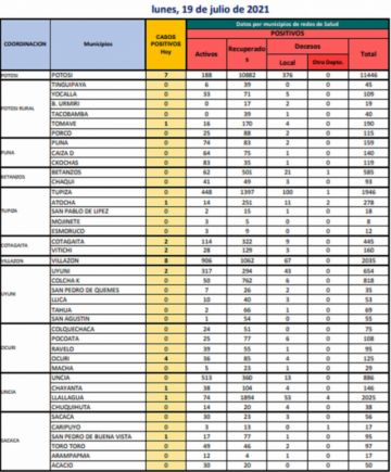 Reporte departamental del Sedes Potosí