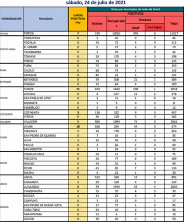 Reporte departamental del Sedes Potosí