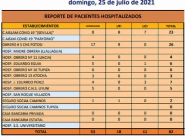 Reporte departamental del Sedes Potosí