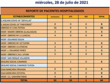 Reporte departamental del Sedes Potosí