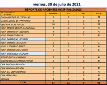 Reporte departamental del Sedes Potosí