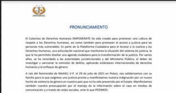 Colectivo de DDHH demanda diligencia para investigar feminicidio