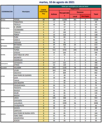 Reporte departamental del Sedes Potosí