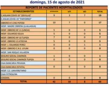 Reporte departamental del Sedes Potosí