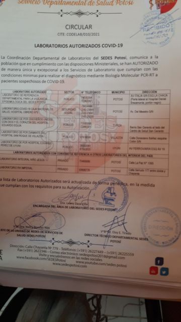 Lista de laboratorios y servicios FOTO SEDES