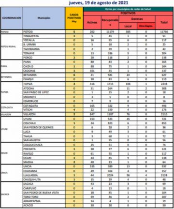 Reporte departamental del Sedes Potosí