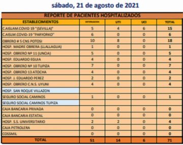 Reporte departamental del Sedes Potosí