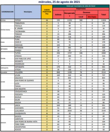 Reporte departamental del Sedes Potosí