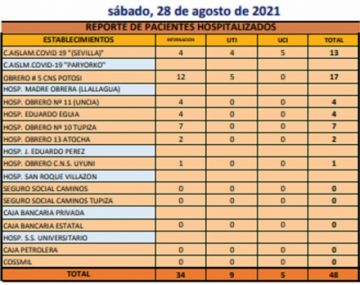 Reporte departamental del Sedes Potosí