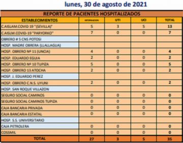 Reporte departamental del Sedes Potosí