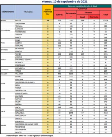 Reporte departamental del Sedes Potosí