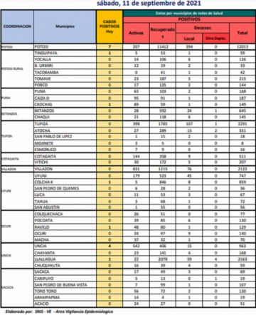 Reporte departamental del Sedes Potosí