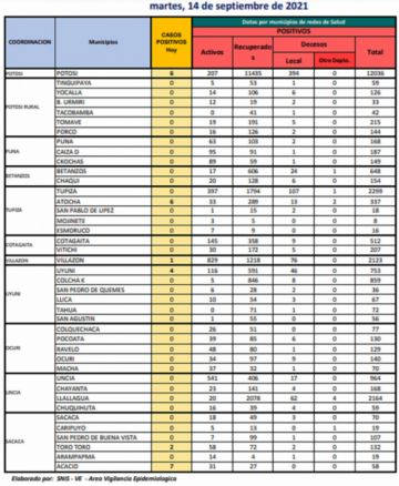 Reporte departamental del Sedes Potosí