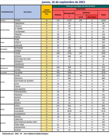 Reporte departamental del Sedes Potosí
