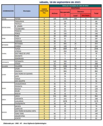 Reporte departamental del Sedes Potosí