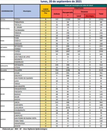 Reporte departamental del Sedes Potosí