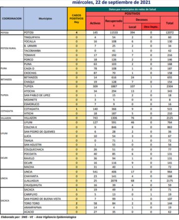 Reporte departamental del Sedes Potosí