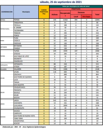 Reporte departamental del Sedes Potosí