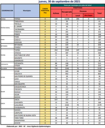 Reporte departamental del Sedes Potosí