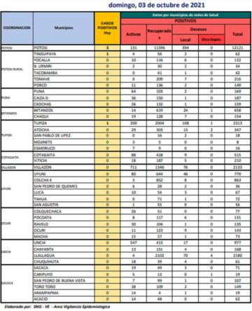 Reporte departamental del Sedes Potosí