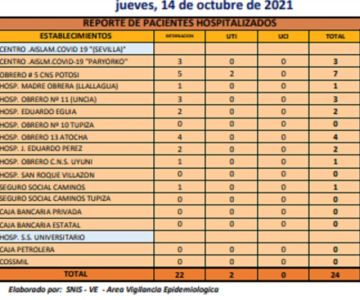 Reporte departamental del Sedes Potosí