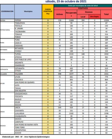 Reporte departamental del Sedes Potosí