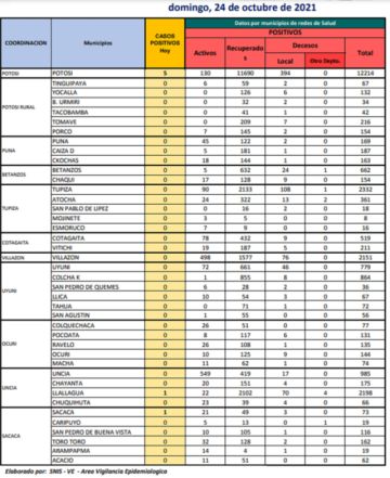 Reporte departamental del Sedes Potosí
