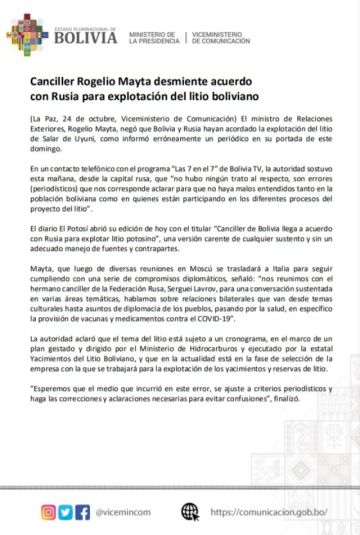 La nota de prensa del Viceministerio.