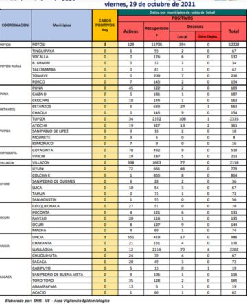 Reporte departamental del Sedes Potosí