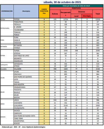 Reporte departamental del Sedes Potosí