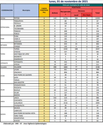 Reporte departamental del Sedes Potosí