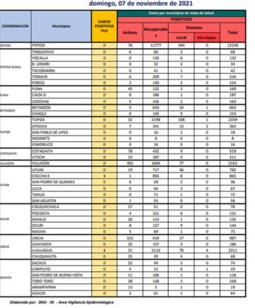 Reporte departamental del Sedes Potosí