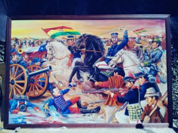 Boceto de la Batalla de Canchas Blancas de la artista Sofía Chipana Calle.
