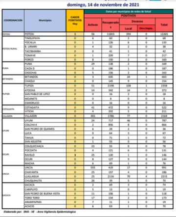 Reporte departamental del Sedes Potosí