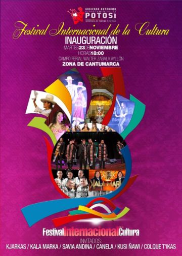 Afiche Feipobol con la sección del FIC ampliada. Afiche del lanzamiento del FIC, Afiche de la Serenata a Potosí.