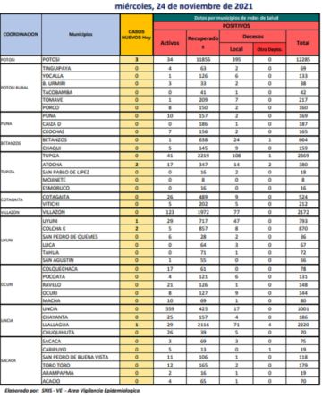 Reporte departamental del Sedes Potosí
