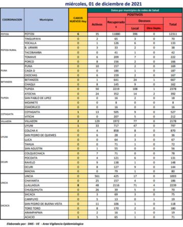 Reporte departamental del Sedes Potosí