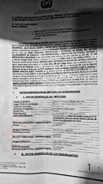 Vea el texto de  la acusación contra Marco Pumari