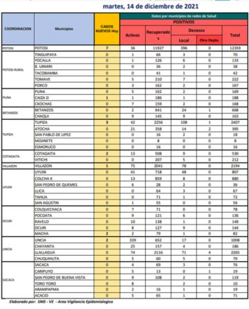 Reporte departamental del Sedes Potosí